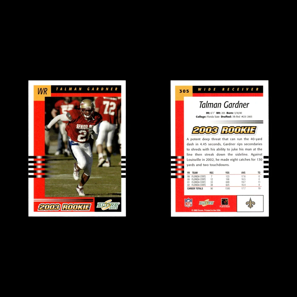 Talman Gardner Rookie #305 2003 Score New Orleans Saints Football Card NFL NM - Image 3 of 3