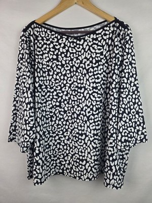 Lands' End Women's Shirt Size 3X Black & White Spots 3/4 Sleeve Nylon Top