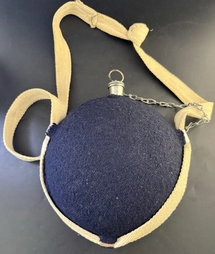 Civil War Stainless Steel Bullseye Pattern Canteen - Dark Blue Wool Cover GS4