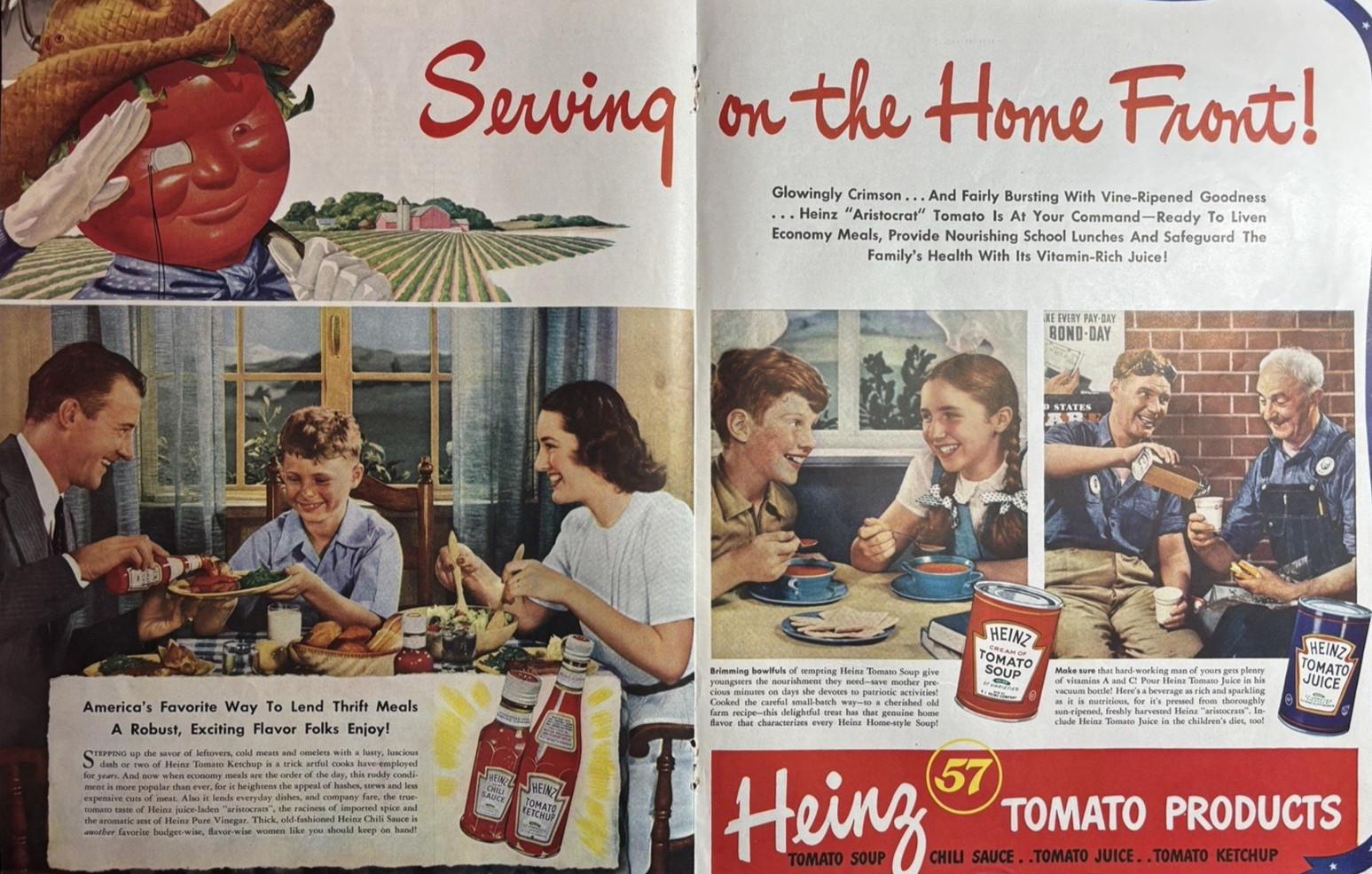 Heinz Tomato Products Ketchup Chili Sauce Serving Home Front WWII VTG Ad 1945