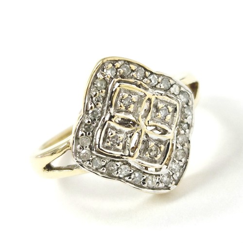 9ct Gold Diamond Ring Size J Ladies Cluster Style 0.25ct approx Yellow 3g - Picture 12 of 16