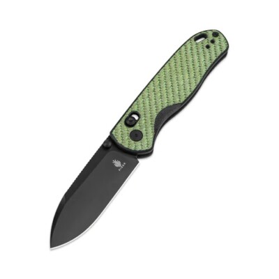 Kizer Drop Bear Folding Knife Green CF Handle Nitro-V Drop Point Plain 3619A4