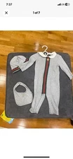 Gucci 3 piece baby set(bodysuit , bib, and hat) 6-9 months