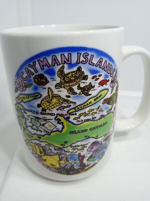 CAYMAN ISLANDS MUG.  CAYMAN ISLANDS COFFEE MUG. CAYMAN SEA LIFE MAP MUG. B356