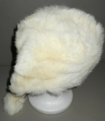 White Rabbit Fur Muff Hand Warmer & Hat Mid Century 1950's Vintage