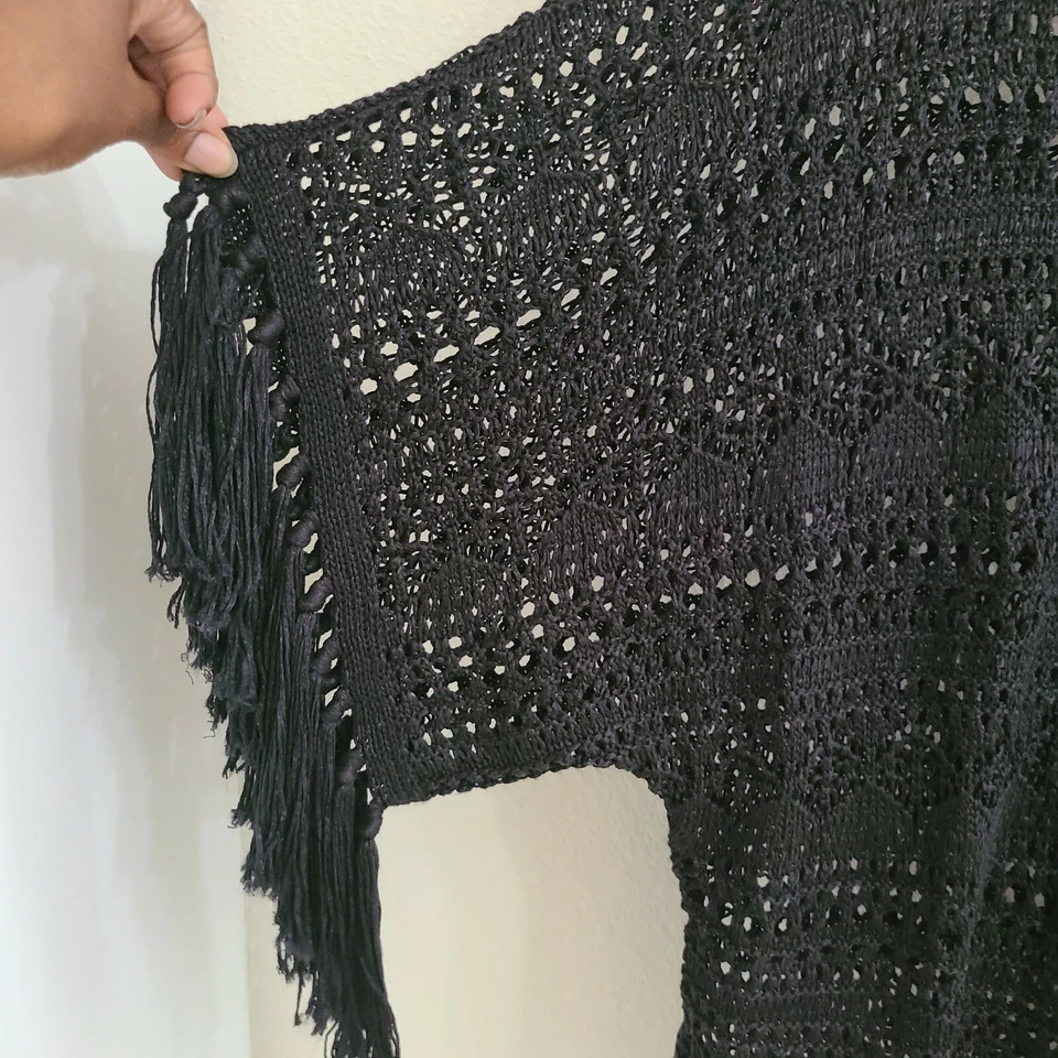 Pullover Ralph Lauren Negro Tejido Crochet Manga Corta Top con Borlas Talla S M Foto 4 de 4