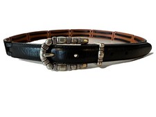 Brighton Ornate Buckle Belt Women s Panels Calf/Snakeskin/ Black Leather Size 32