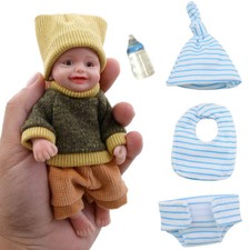 Bambola neonato in silicone mini palma fatta a mano 6 pollici ragazzo sorridente + 2 set vestiti