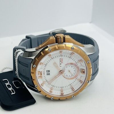 NOA 356 Men's Quartz Rose Gold Silver Sapphire Crystal 44mm Swiss