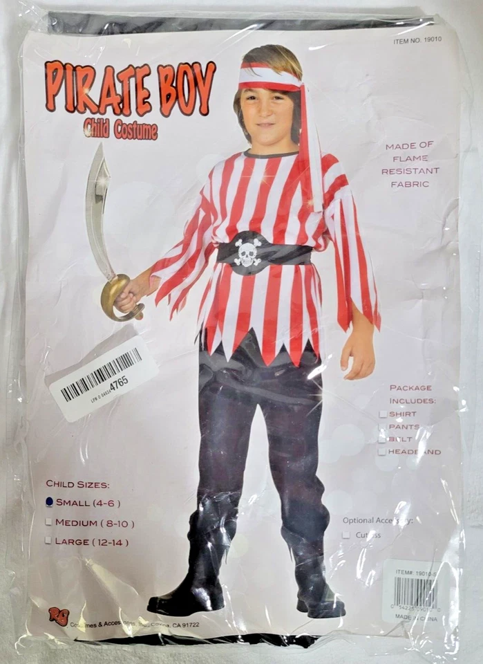 19010-S Pirate Boy Costume - Size Child-Small 4-6 Halloween, Dress up, Theater - Image 2 of 3