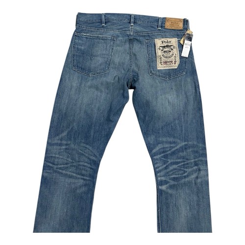 Ralph Lauren Varick Slim Straight Jeans 38x34 Blue Denim Distressed New $98 - Picture 7 of 14