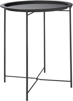 Side Table Tray Top Black Round Metal Folding Portable Coffee Night Stand - Image 1 of 3