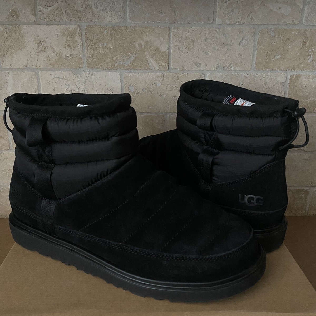 UGG Classic Mini Pull-on Weather Black Suede Sheepskin Boots  display picture 2
