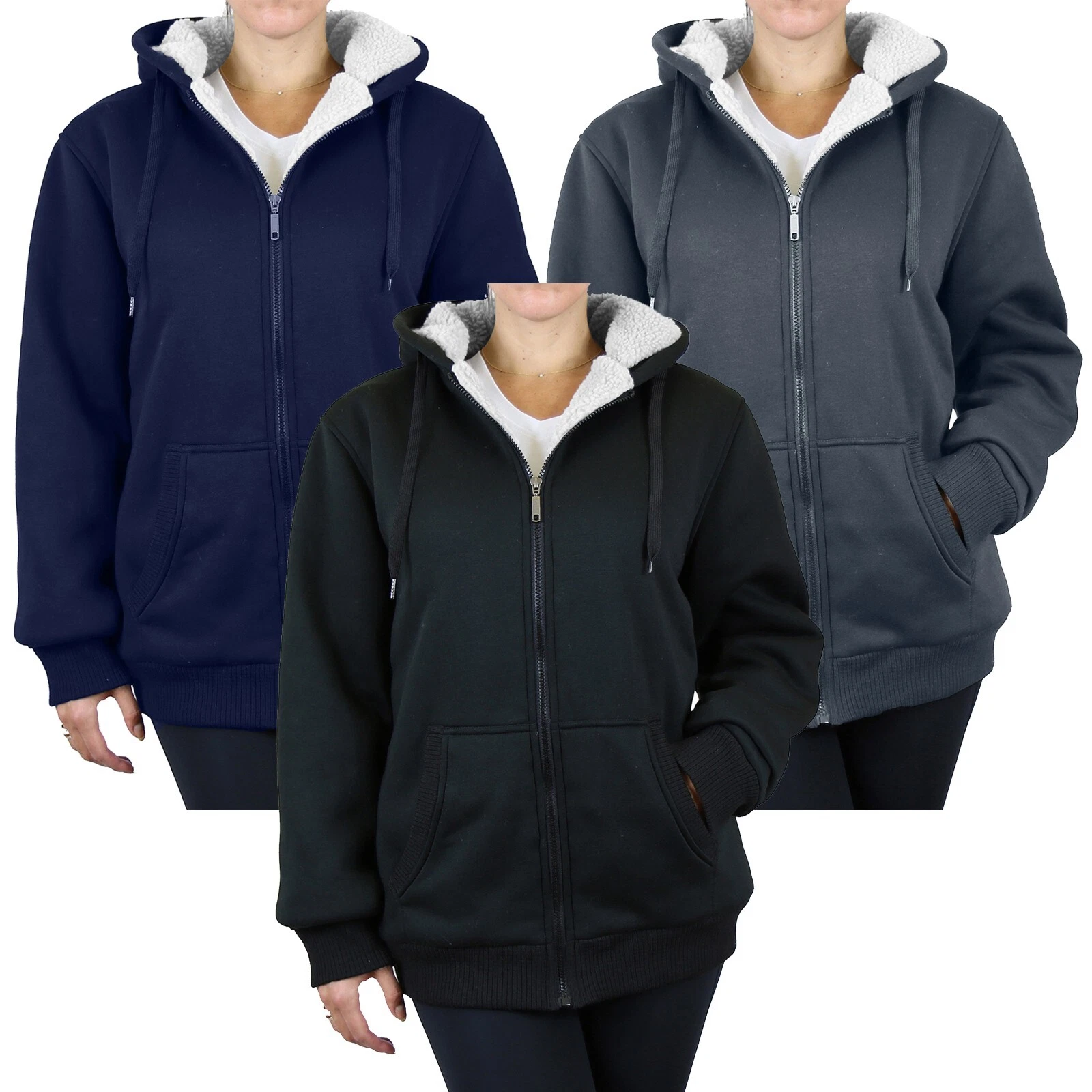 Women's Loose Fit Oversize Full Zip Sherpa Lined Hoodie Fleece Winter Jacket