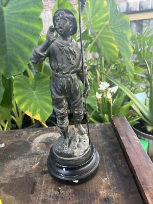 Fisherman By  Victor Rousseau 1900 16   h Spelter Condition Issues Look Pictures