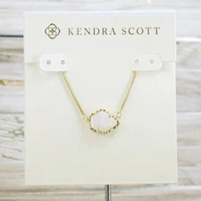 NWT Kendra Scott Tess White Iridescent Drusy Pendant Necklace Gold Tone