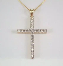 Delicate 1Ct Round Cut Simulated Diamond Cross Pendant 14K Yellow Gold Plated