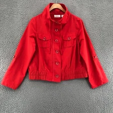 Chicos Jacket Womens 0 US Small Sport Deva Red Button Up Roll Tab Sleeves Active