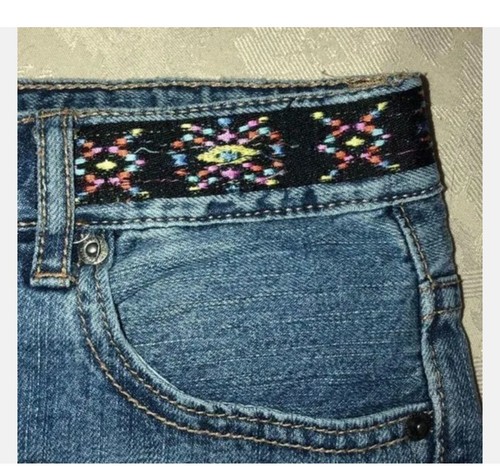 FOREVER 21 TALLA 27 PANTALONES CORTOS VAQUEROS AZULES CON RIBETE DE CINTA BOHO GENIAL - Imagen 2 de 5