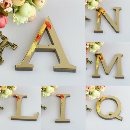 26 Alphabet Letters Mirror Wall Stickers Mirror Effect Art Decor Acrylic Gold - Picture 1 of 38