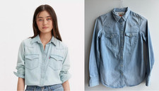 Levi  s Women's Size Small Western Denim Shirt Light Wash Pearl Snap EUC Orig 69