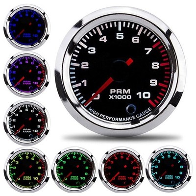 Car Tachometer Tacho Gauge Revolution Meter, 52mm/2in Universal 7 Colors Tach...