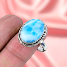 Larimar Gemstone Ring Silver Ring 925 Sterling Silver Ring Women's Jewelry