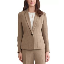 Kasper Women Cypress Grey One Button Notch Collar Classic Jacket Size 16 Petite