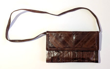 Vtg 80s Eelskin Leather Clutch Handbag Purse Snap closure, zip pockets, V. clean