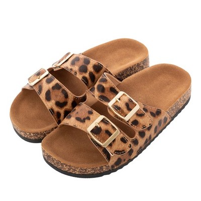 Hausschuhe Frau Leopard Sandalen Schnallen Gold Holzschuhe Sommer TooCool P3284