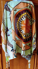 TORY BURCH BEACH TUNIC CAFTAN ORANGE CAROUSEL PRINT SILK COTTON BLEND SZ L NWT