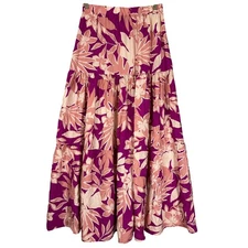 Drew NWT Charlotte Floral Maxi Skirt Sz S Ruby Tiered Tropical Flowy Lightweight