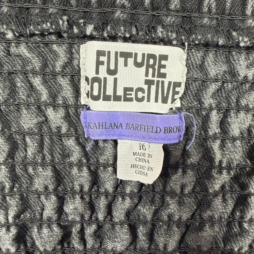 Future Collective Kahlana Brown Long Sleeve Denim Zip Front Black Dress Size 16