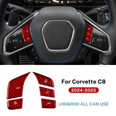 Steering Wheel Voice Button Stickers Red Hard Carbon Fiber For Corvette C8 24-25