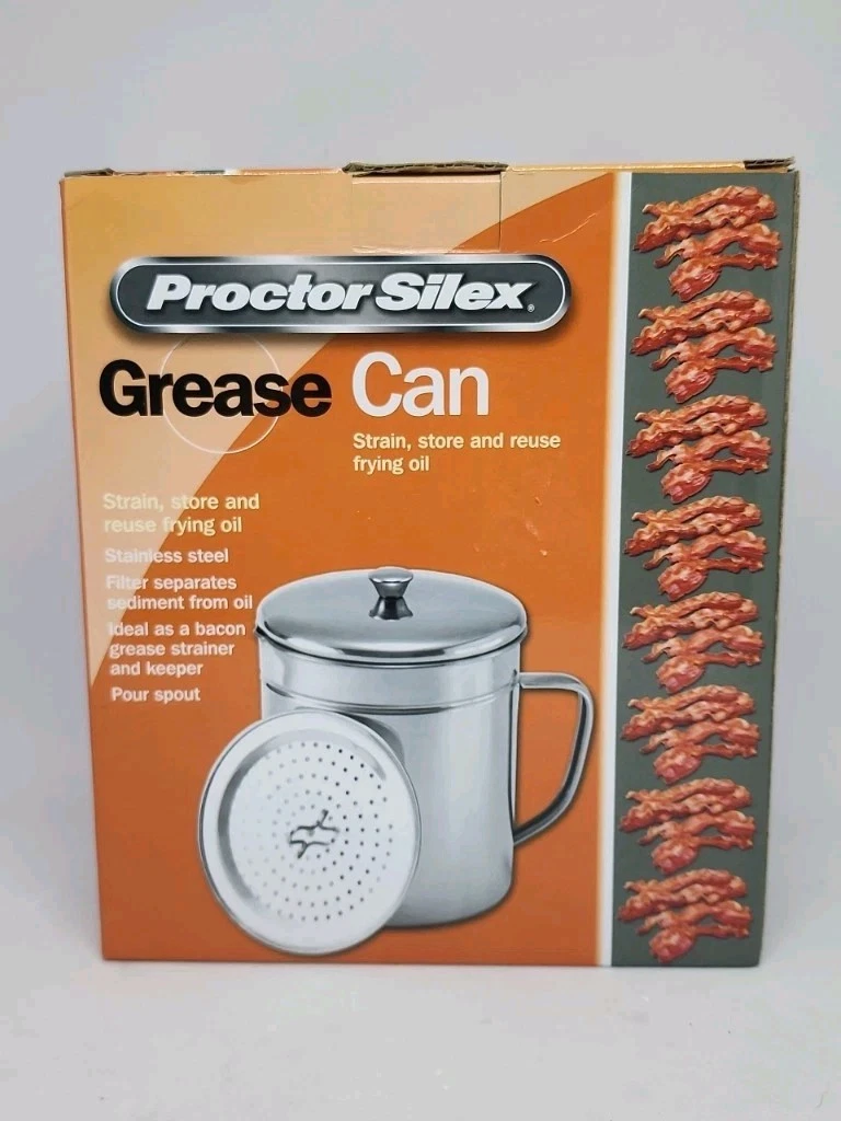 Proctor Silex Grease Can Bacon Grease Oil Storage, Strainer Lid Reuse Oil SEALED