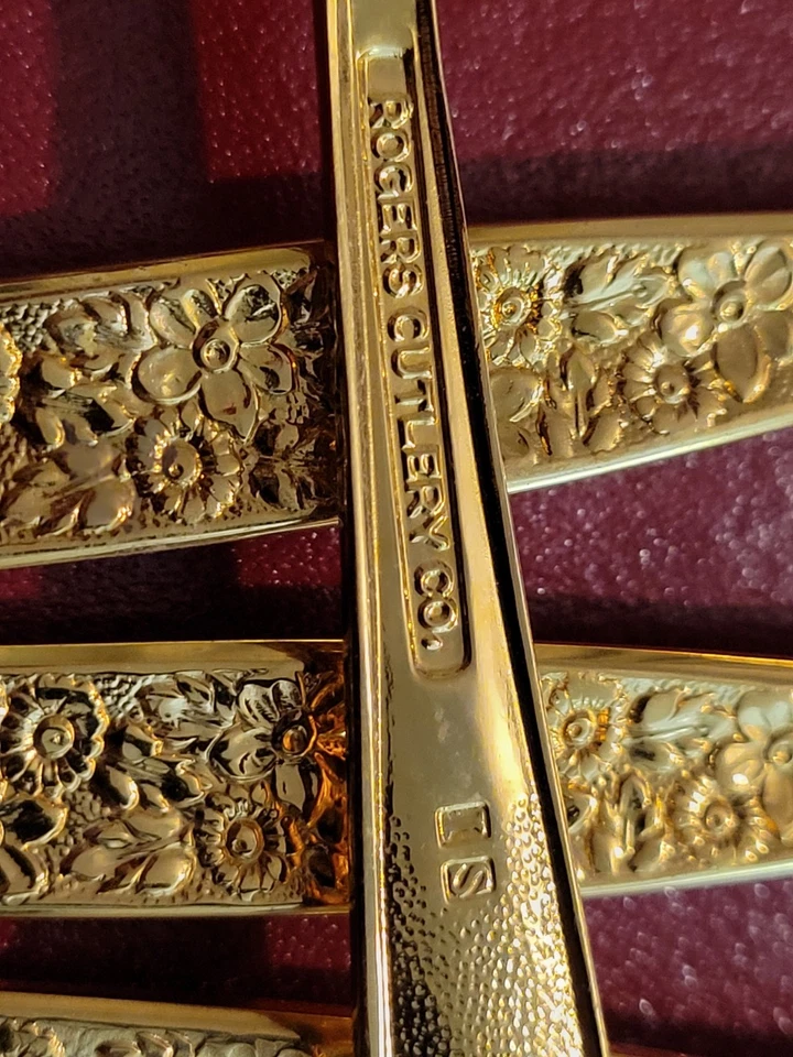 Rogers Cultury Co. "IS" 4pc Salad Fork Gold Plated Floral Pattern Flatware - Image 3 of 3