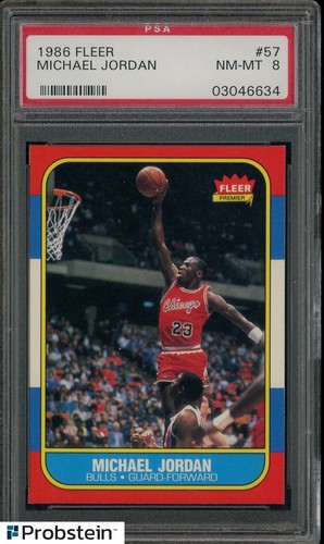 1986-87 Fleer Basketball #57 Michael Jordan Bulls RC Rookie HOF PSA 8 NM-MT