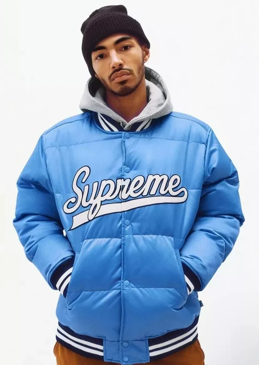 Jacket Supreme Script Varsity Puffy Light Blue 10… - image 1