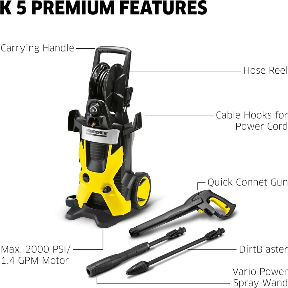 Kärcher K5 Premium, lavadora a presión de 1,4 GPM con carrete de manguera, amarillo Vario Foto 3 de 4