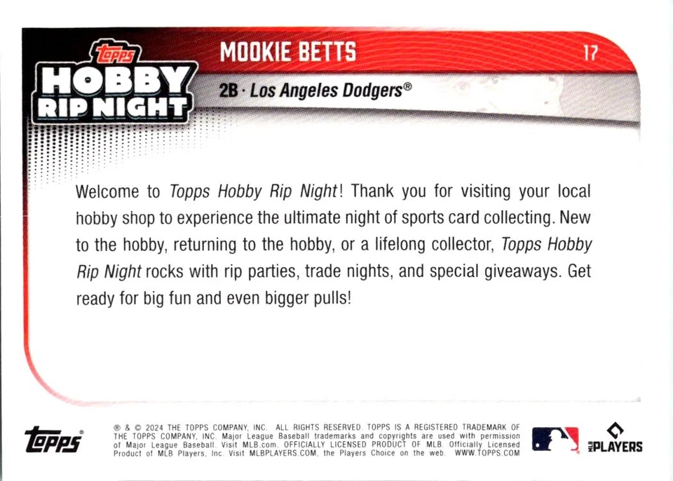 2024 Topps Hobby Rip Night #17 Mookie Betts - Image 2 of 2