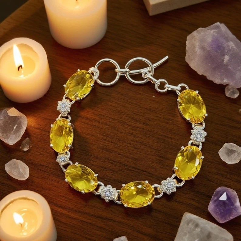 手工制作纯银黄色蓝宝石手链:20 毫米宝石首饰 — 第 4/4 张图片