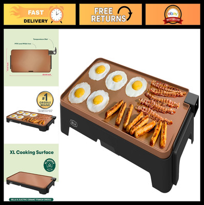 Large Electric Ceramic Griddle - Cook 15 Eggs, Non-Stick, Easy Clean, 12''x22