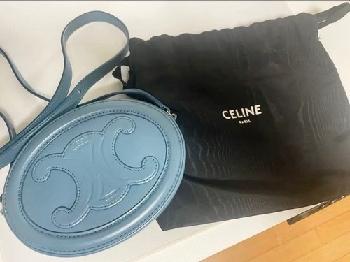 Celine Cuir Triomphe Oval Purse Crossbody Bag Blue Leather