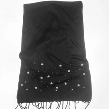 Scarf Black Floral Embroidered 100% Rayon Scarf Shawl w/ Fringe + Sequins