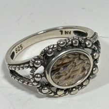 Sterling Silver Abalone Ring Signed 925 NV Size 7 Oval Scallop Edge