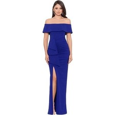 Xscape Women's Off-the-Shoulder Crepe Dress, Marine Blue Size 6