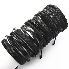 10 Pcs/set Black Wrap Woven New Fashion Handmade Men Bracelets Male Women Leathe