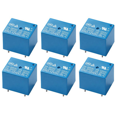 6Pcs PCB Power Relay SRD-12VDC-SL-C DC 12V Coil 10A 250VAC SPDT 5 Pin for Hou
