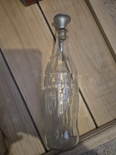 Vintage Coca-Cola 10 Oz Clear Ribbed ACL Glass Laundry Sprinkler Bottle 1940s