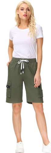 Women's Casual Loose Fit Twill Bermuda Cargo Shorts Multi Pocket Straight Sho... - Picture 6 of 6